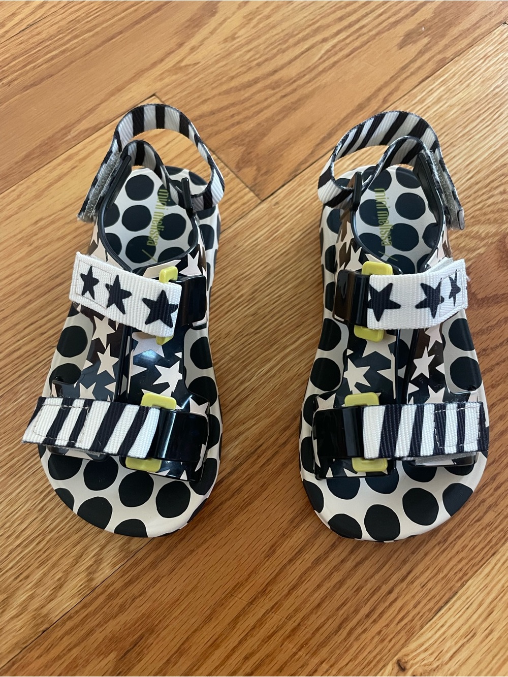 Mini Melissa NWT 11T Polka Dot & Star Strappy Sandals - Black & White